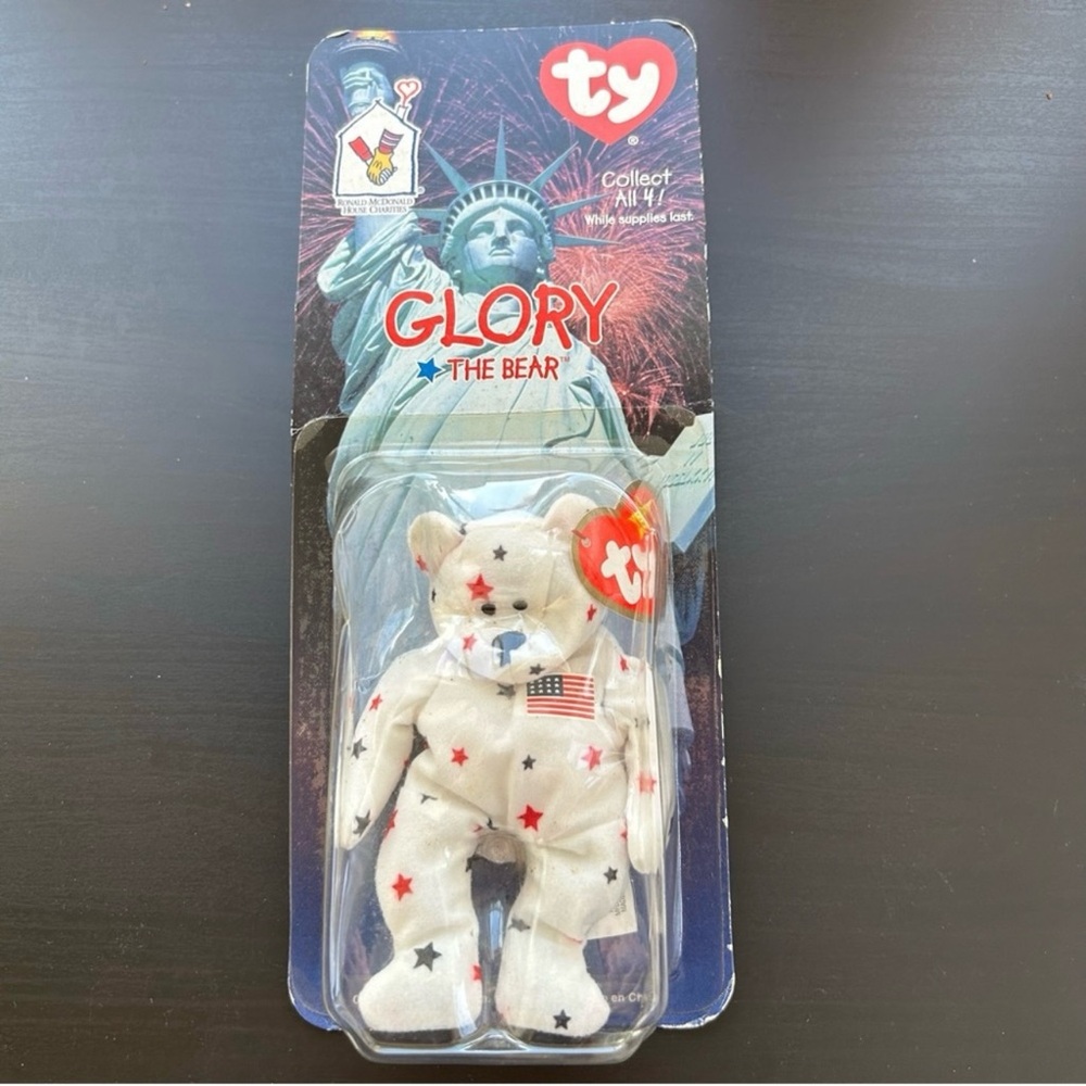 McDonald's 1999 Ty "GLORY The Bear" Mini Bear~ Date of Birth 7/4/1997 NIB